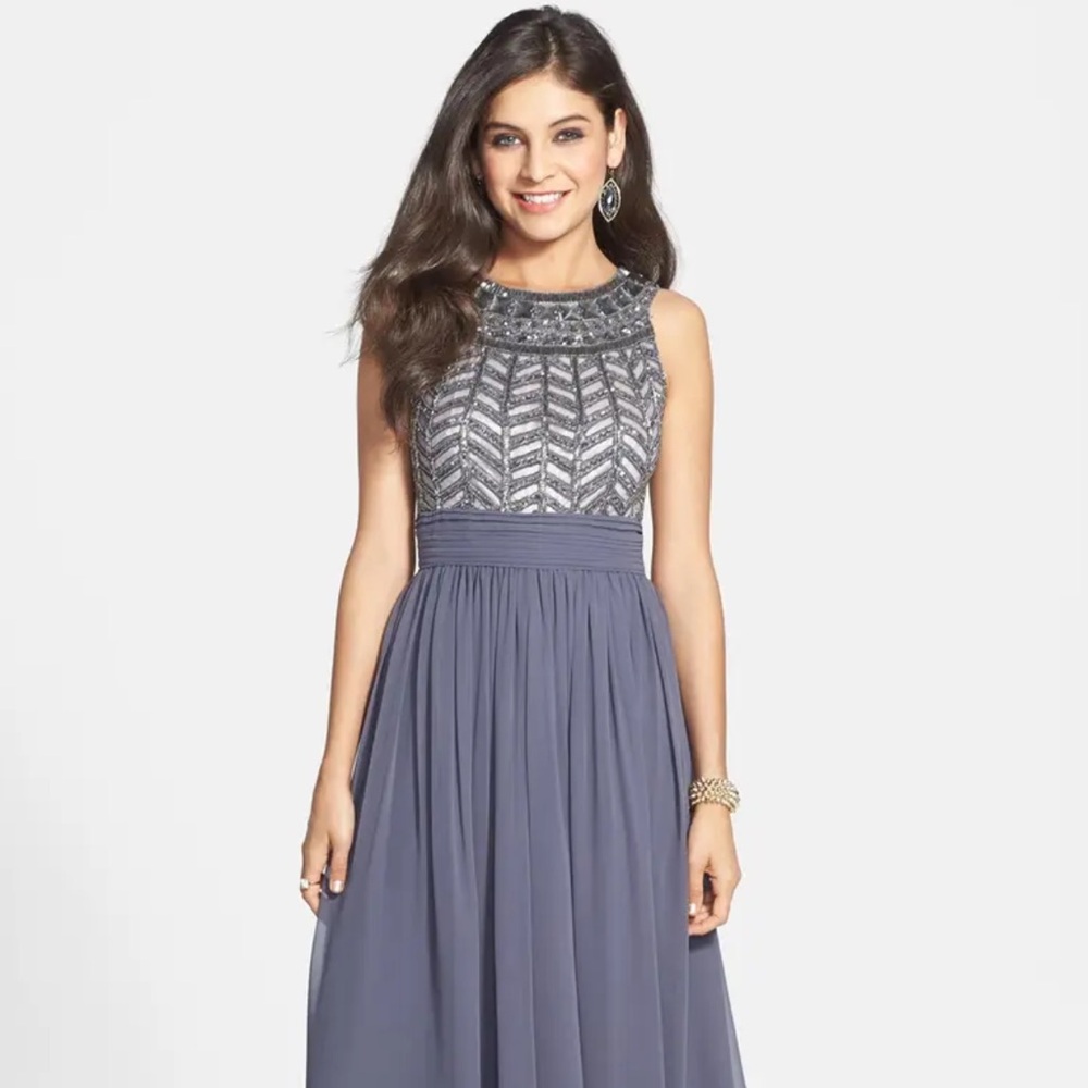 Elegant Embellished Chiffon Sleeveless Gown  - Size 4